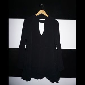 Black Mini Dress with Open Back and Sleeves